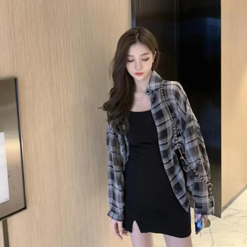 

Летняя корейская блузка женская винтажная рубашка уличная клетчатая женская рубашка элегантная рубашка на пуговицах