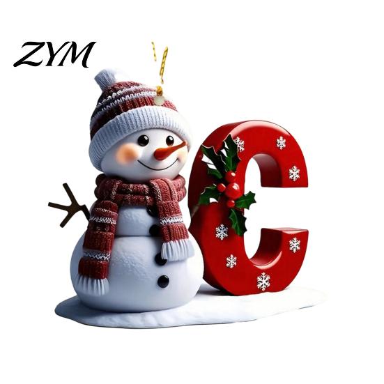 Unique Christmas Tree Hanging Decor 26 Letter Ornaments, 2D Flat Snowman Decoration, Acrylic A-Z Festive Home Supplies Alphabet Letters Pendant