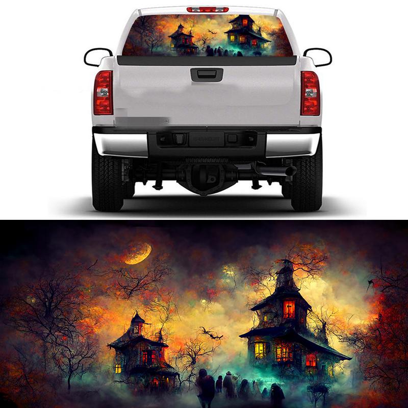 Halloween Car Rear Windshield Decal Vinyl Waterproof Car Sticker Truck Rear Window Decal Universal Perforated Vinyl Graphic