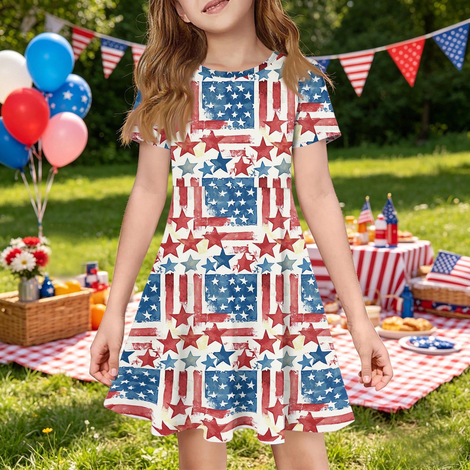

Girls Short Sleeve Dress with Pockets Casual Fit and Flare Dress Lightweight Soft Fabric Comfortable Summer Dress for Everyday Wear 120 синий