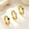 Wind Jewelry Green Diamond Ring Niche Creative Design Chain Splicing Round Diamond Ring Stainless Steel Gold-plated Jewelry