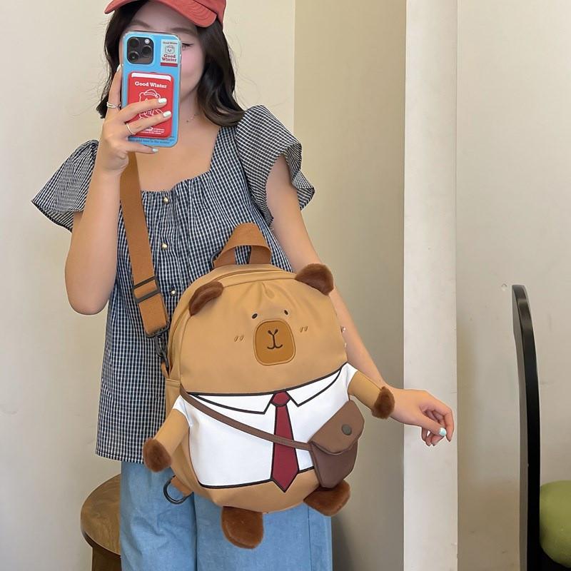 Panda Capybara Cartoon Backpack Student Cute Bag Multiple Compartments Storage