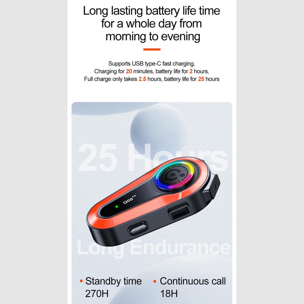 Q082X BT5.0 Wireless Motorcycle  Intercom Headset Noise Cancellation for 2 Riders Talk At The Same Time Within 1000M