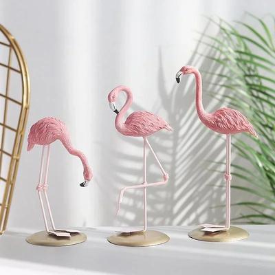 Novos enfeites criativos de resina rosa para artesanato, enfeites de flamingo para mesa de casa, acessórios de desenho animado para sala de estar, decoração de mesa