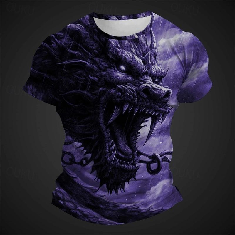3D Printed Cool Chinese Dragon Pattern T Shirt For Men Summer O-Neck Loose Tops Short Sleeve Tees Casual Mythical Animal Tees