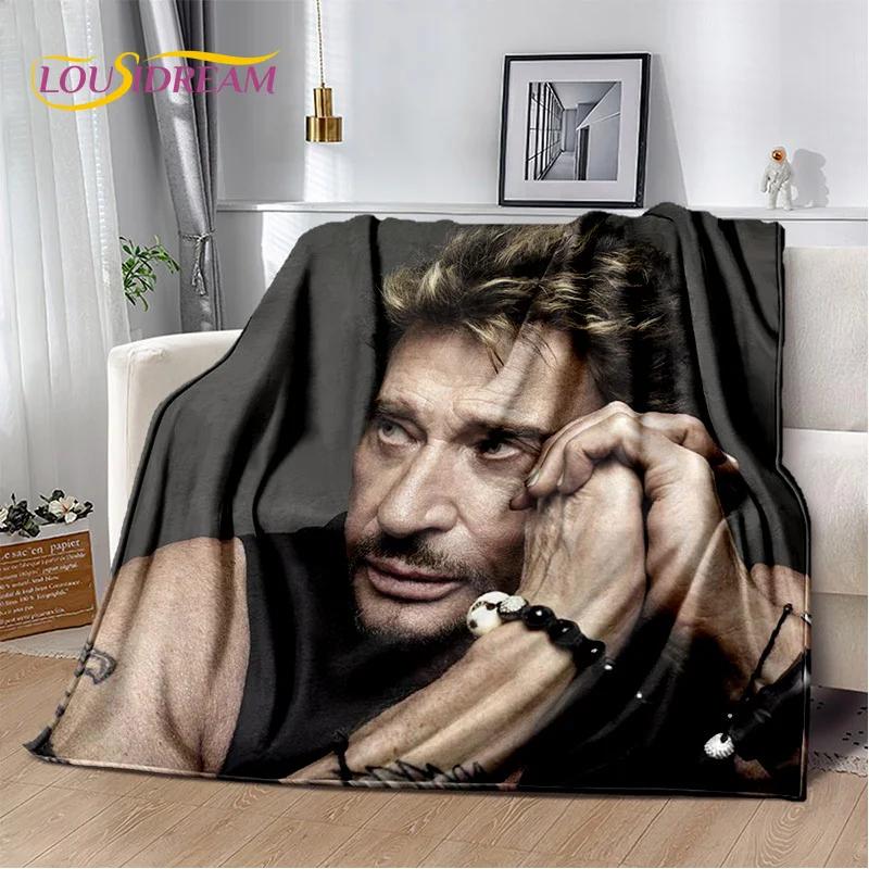 3D-Druck Johnny Hallyday Rockstar Weiche Flanelldecke für Betten Schlafzimmer Sofa Picknick, Überwurfdecke für Draußen Freizeit Geschenk