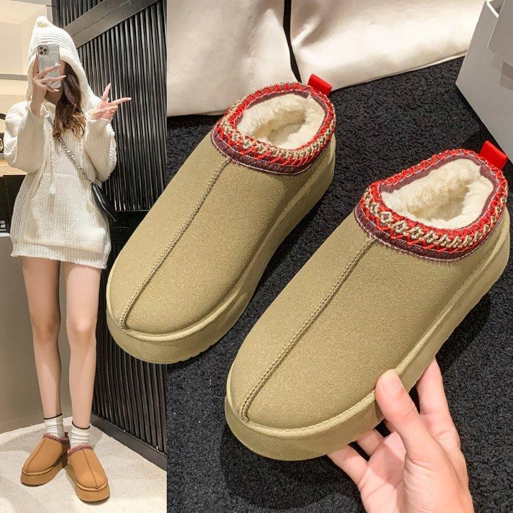 2025 Winter New Fleece Warm Platform Sole Without Heel Wrap Wool Half Slippers Women's Cotton Shoes