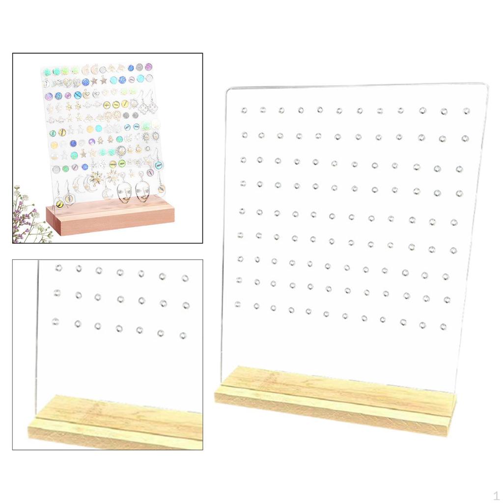 120 Holes Acrylic Earrings Holder Ear Ring Storage with Stable Wood Base Studs Displaying
