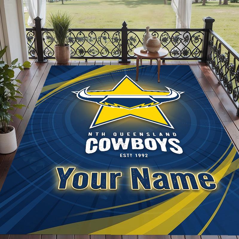 Custom Text Printed Rug North Queensland Cowboys Non Slip Floor Carpet For Home Room Decor