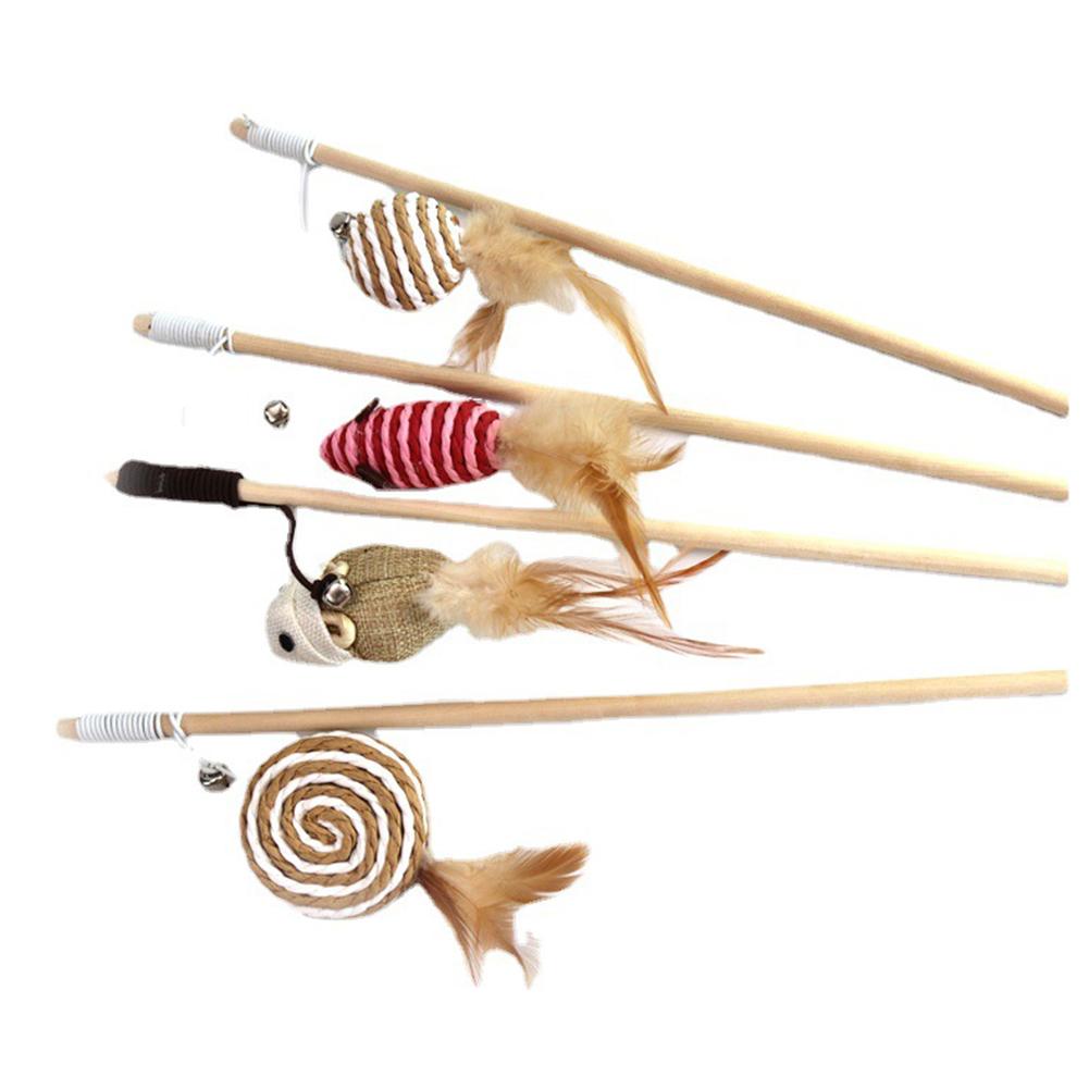 Wood Cat Toys Interactive Games Cats Stick Chaser Wand Toy Catnip Filling Improve Pet Relationships for Kitten Playing Supplies