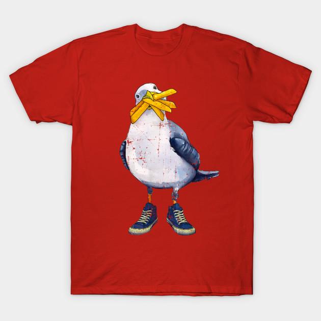 Men Black Print T-shirt Seagull With Fries And Sneakers Fun No-Cut Transfer Paper Print Cotton Tshirt L красный