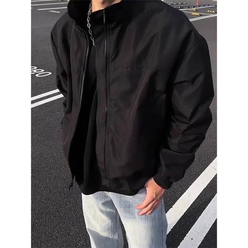 Mens Loose Plus Size Cropped American Workwear Stand Collar Waterproof Jacket