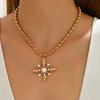 European & American Retro Imitation Pearl Cross Pendant Necklace - Luxurious Beaded Women's Accessory