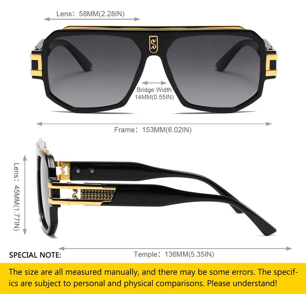 Square Sunglasses with Polarized Flat Top for Human Pilots Oversized Metal Frame Eyewear [SHEEN KELLY]