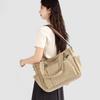 Bolsa Tote de Lona Color Sólida com Múltiplos Bolsos de Grande Capacidade Bolsa de Ombro Feminina Vintage para o Dia a Dia Bolsa Transversal