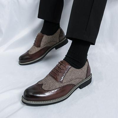 Spring Versatile Business Lace Up Blok Color Blocked Leather Shoe Brand New Men Comfortable Pointed Carved Leather Shoes