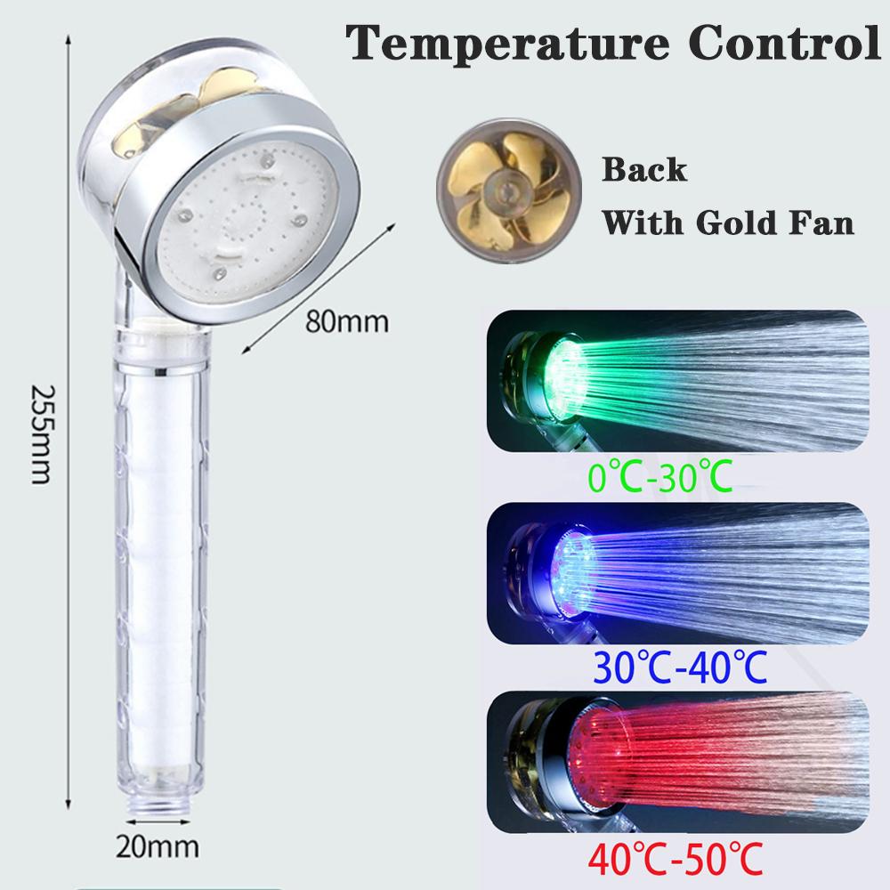 3/7 Colors Change Temperature Sensor Led Pressurized Shower Filter High Pressure Turbo Propeller Showerhead Bathroom Accessories