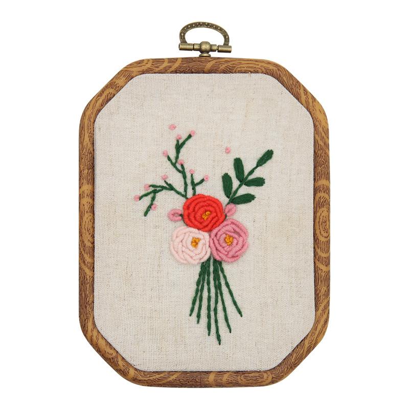 Octagonal Embroidery Hoop Kit-DIY Lu & Su Style Floral Patterns with European Designs Complete Needlework Set for Beginners