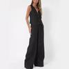 Women's 2 Piece Linen Outfit Sleeveless V Neck Button Vest High Waist Wide Leg Long Pants Casual Commuter Matching Set For Spring Summer Autumn