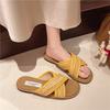 Flat-bottomed retro woven cross-strapped cool slippers fairy shoes outer wear 2025 summer vacation beach roman slippers
