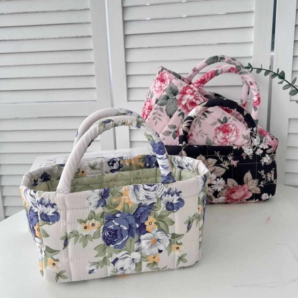 Floral Print Floral Quilted Baskets with Handles Lightweight Storage Basket Portable Desktop Storage Organize Household