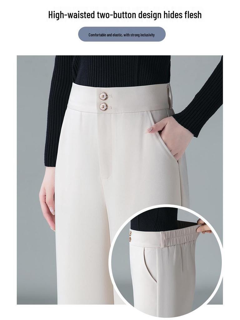 Women's High Waist Wide Leg Trousers - 2025 Spring Collection, High-End Drape, Casual Straight Leg Pants