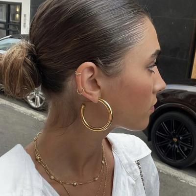 30/40/50mm Classic Stainless Steel Ear Buckle Big Earrings for Women Trendy Gold Color Large Hoop Earring Jewelry Accessories CLE
