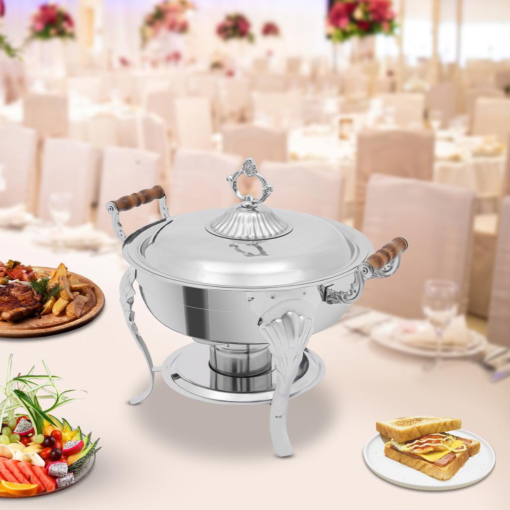 Eleganter Europäischer Runder Chafing Dish, 13,5 Zoll Buffet-Servierer mit Deckel, Edelstahl-Chafing Dish für Catering, Bankette, Buffets