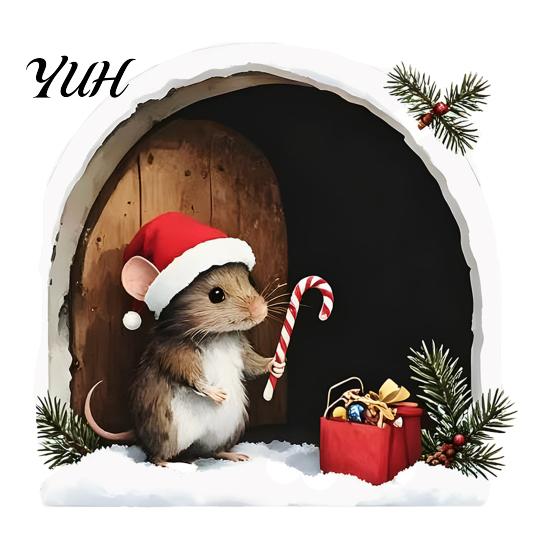 Removable Christmas Glass Decorations Mouse Wall Sticker, PVC Waterproof Hole Decal, Peel Easy And Stick Graphics Art Decor for Home Holiday