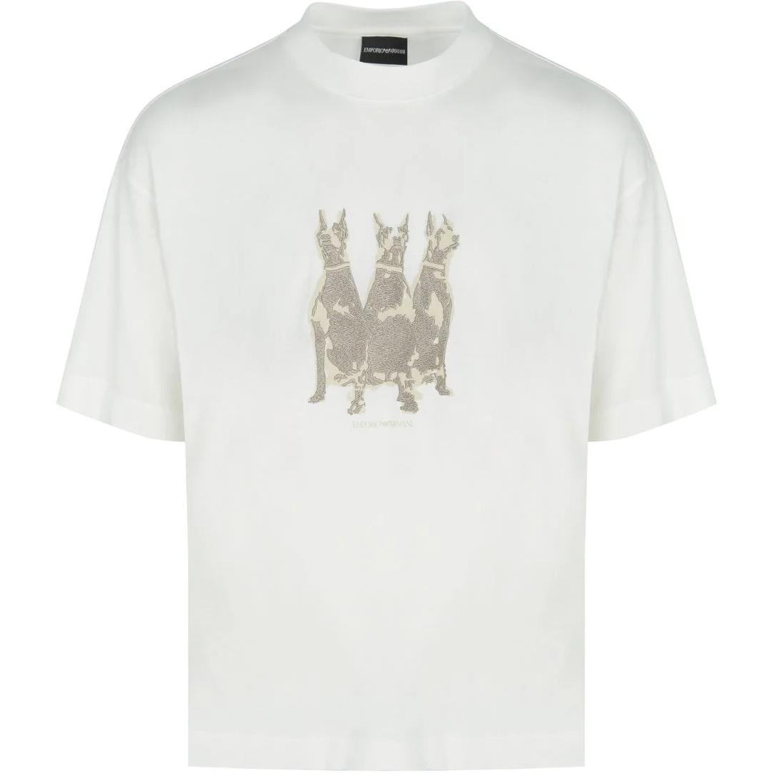 Emporio Armani Pattern Printed Logo Pullover Crew Neck Short Sleeve T-Shirt Men tops White B6D1TG91JOSZ-0101 XL