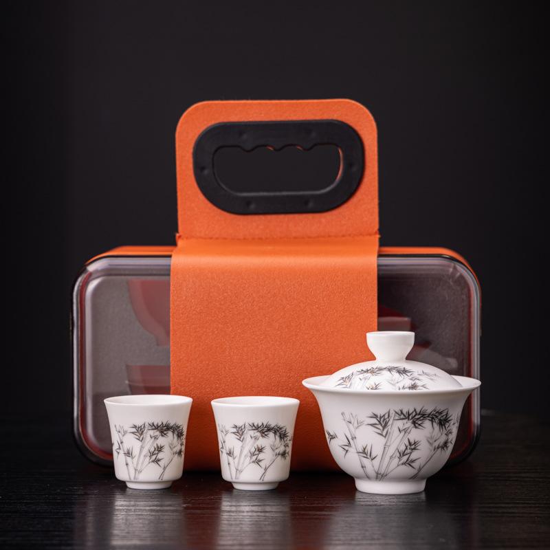 New ceramic Bai Ru kiln Kung Fu travel tea set set, suitable for business enterprises, company events, festivals, and opening gifts