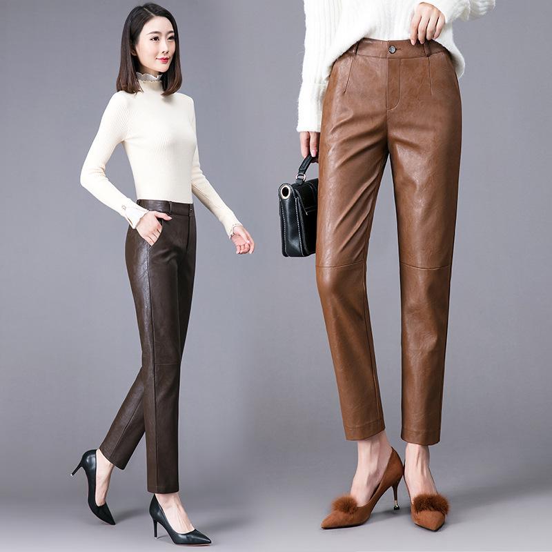 Korean Style High-Waisted Sheepskin Leather Pants for Women, Autumn/Winter 2025 Fashion
