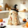 Regalo Único para Ella Decoración de Halloween Gato Bruja Vintage, Pequeña Figura de Madera Retro Granja Repisa, Mesa Estantería, Decoración de Escritorio