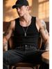 Vintage White Cotton Ribbed Tank Top for Men - Heavyweight Fitness Vest