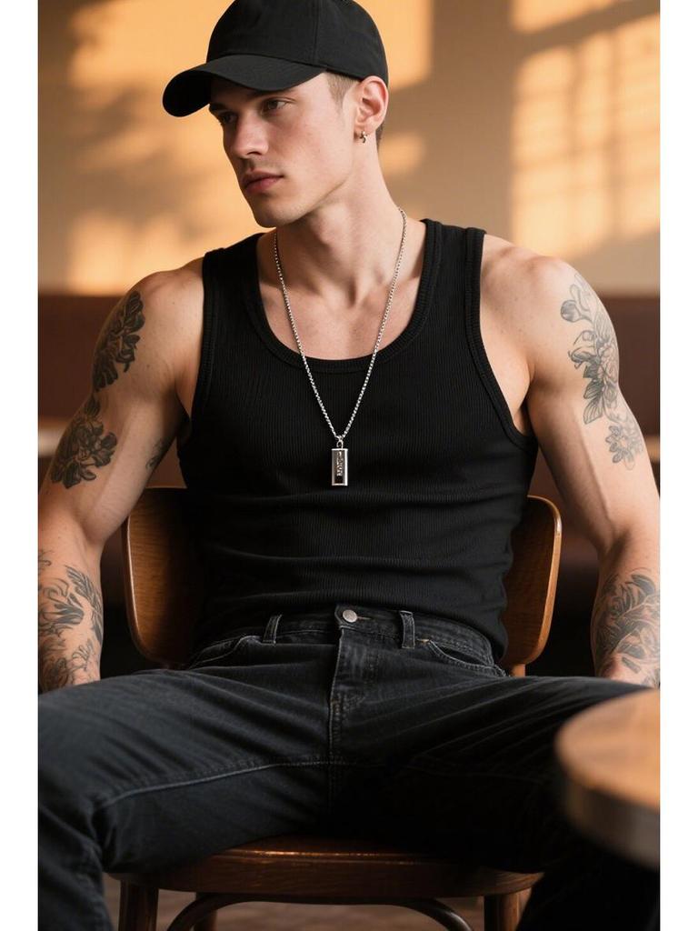 Vintage White Cotton Ribbed Tank Top for Men - Heavyweight Fitness Vest