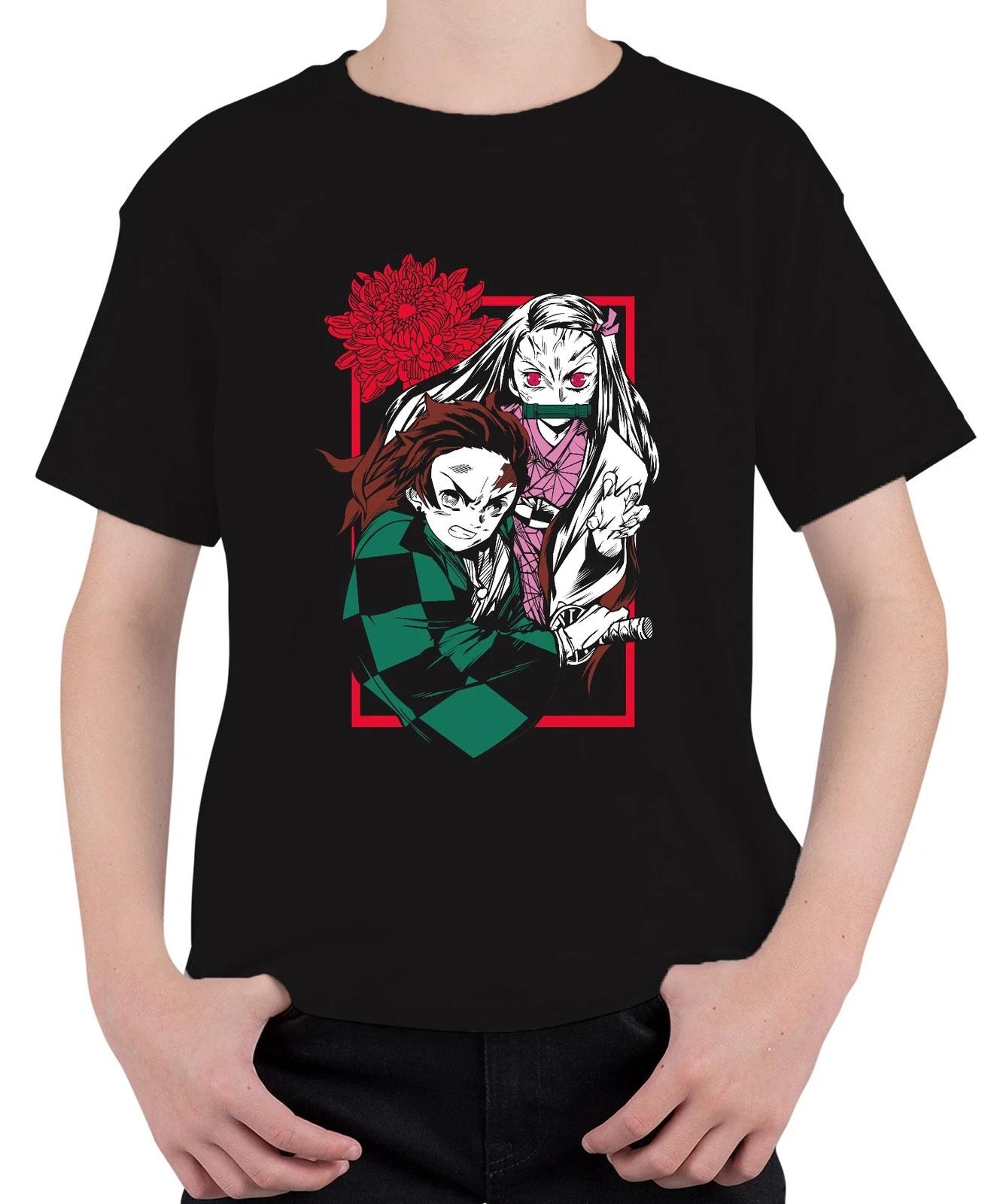 Kimetsu No Yaiba Tanjiro Nezuko Anime Dämonenjäger Katana Fan Unisex Kinder T-Sh M
