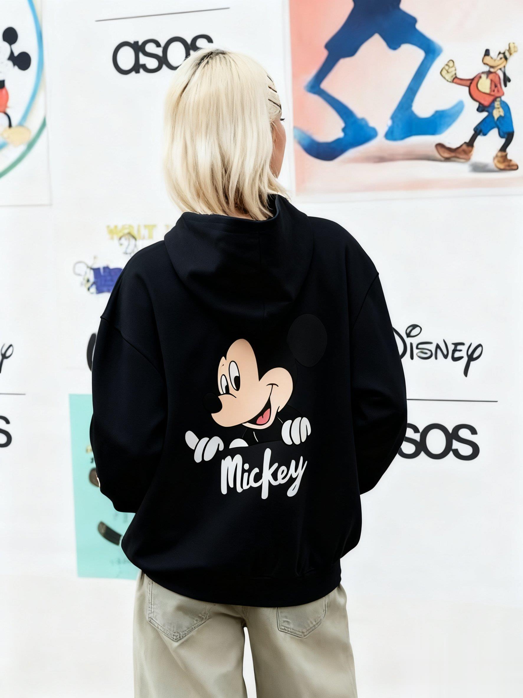 

Disney Mickey Mouse Hooded Sweatshirt Cartoon Print Oversized Streetwear Loose Casual Pullover Jacket Autumn/Winter Fashion Tops S