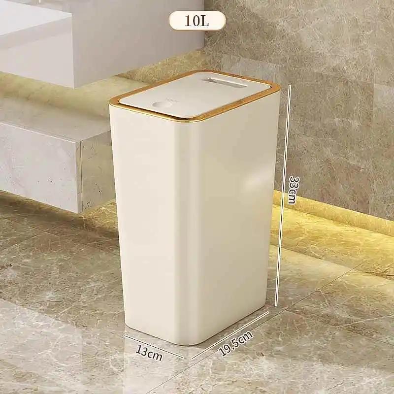 Small Thickened Capacity Bin Bedroom Toilet Trash Can with Lid Simple Design Dormitory Garbage Can Long Tub Shape Press Open