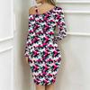 Women Plus Size Cold Shoulder Long Sleeve Pink White Teal Camo Print Irregular Wrap Bodycon Midi Dress