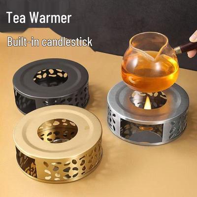 Stainless Steel Retro Teapot Set with Candle Warmer and Heat-Resistant Tea Brewing Stove.