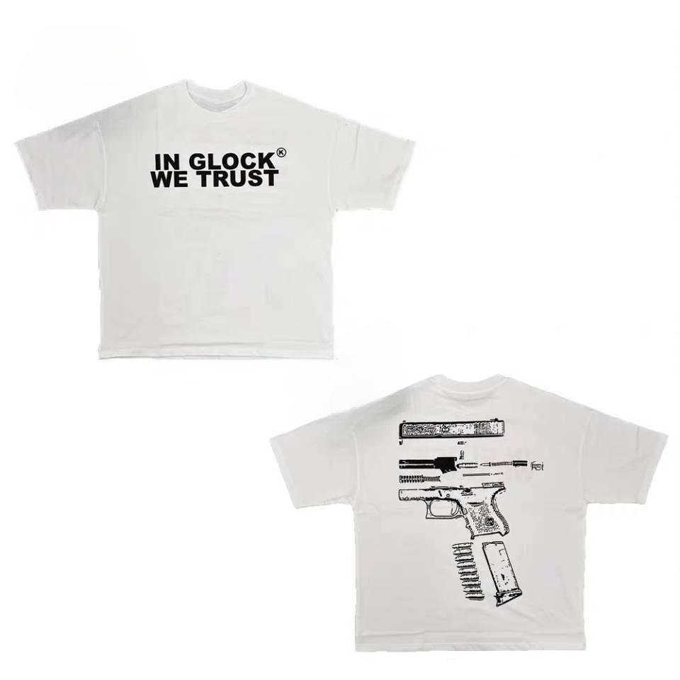 

Kixkz Модный бренд Женские футболки IN GLOCK WE TRUST С буквенным принтом С коротким рукавом Оверсайз Хлопковая футболка для женщин Топы Футболки S