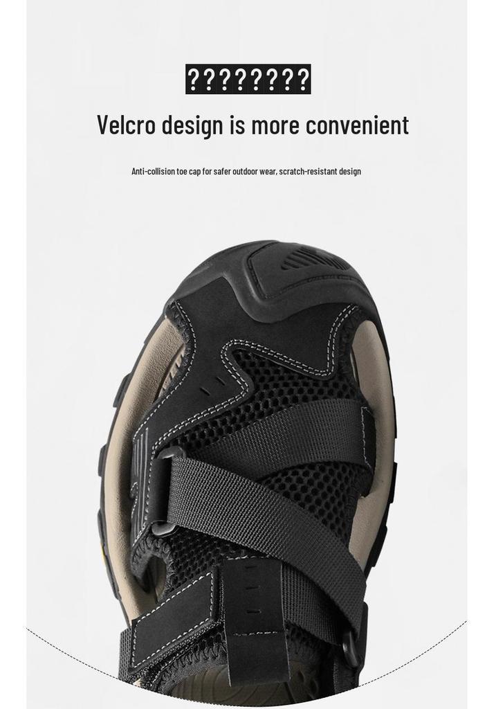 Herren Trendy Leder Geschlossene Zehenpartie Outdoor Sandalen: 2024 Sommer Atmungsaktive Strandschuhe