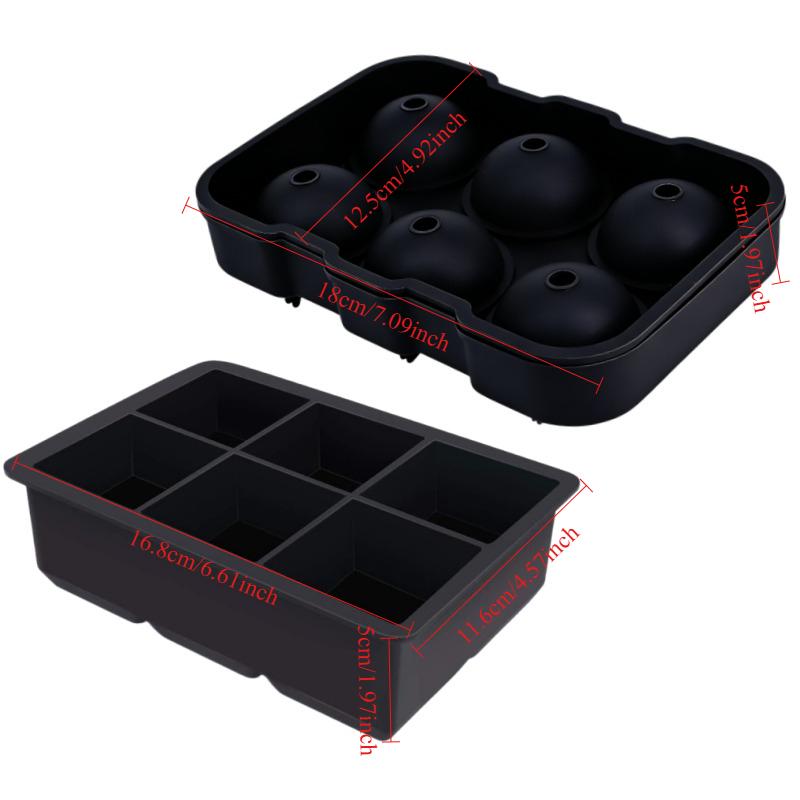 Set of 2 Silicone Ice Cube Tray Large Sphere & Square Ice Mold for Whiskey Cocktails BPA Free Reusable Stackable Easy Release