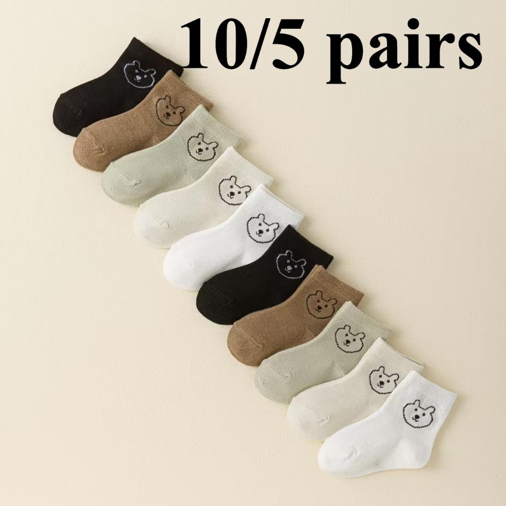 10/5 Pairs Kids Socks Trendy New Classic Bear All Season Crew Socks Student Baby Socks Children Mid-Calf Socks