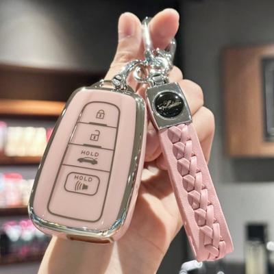 Capa de chaveiro feminina com chaveiro para Toyota 2018-2022 RAV4 Camry Corolla Avalon C-HR Prius GT86 Highlander, rosa