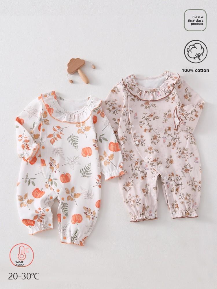 Barboteuse en Coton pour Bébé avec Bordure en Dentelle pour Nouveau-nés et Bébés Sécuritaire pour le Printemps et l'Automne