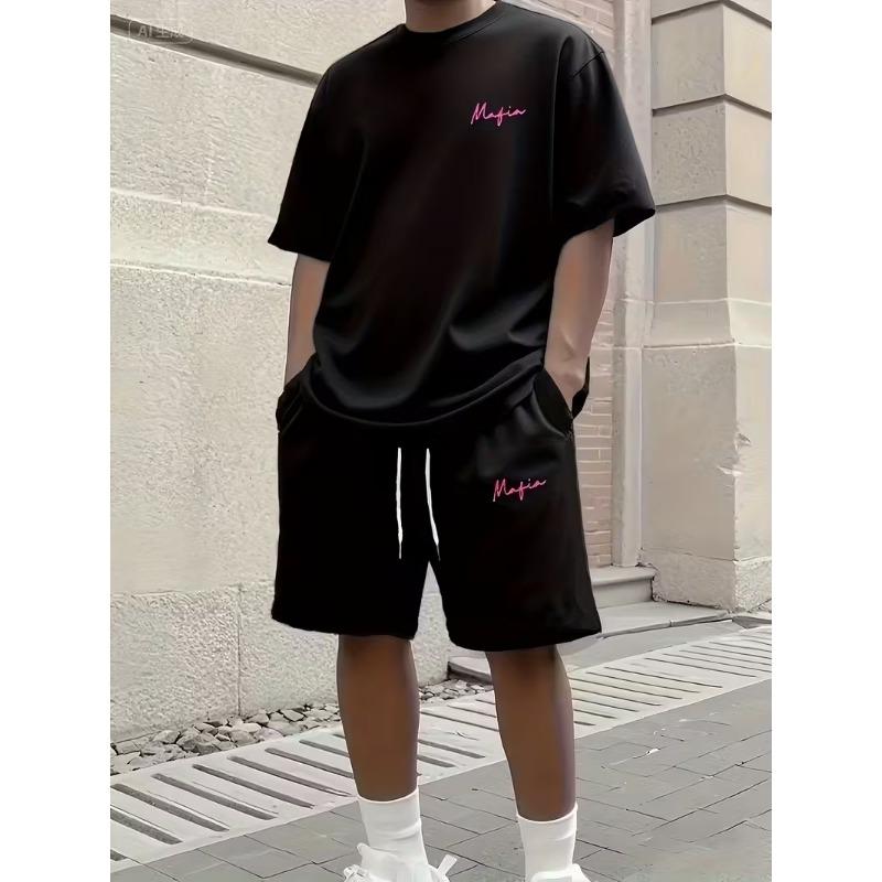 Einfaches Lässiges Herren T-Shirt Shorts 2-teiliges Set Große Größe Locker Sport Kurzarm und Shorts Set Urlaubs Herrenbekleidung