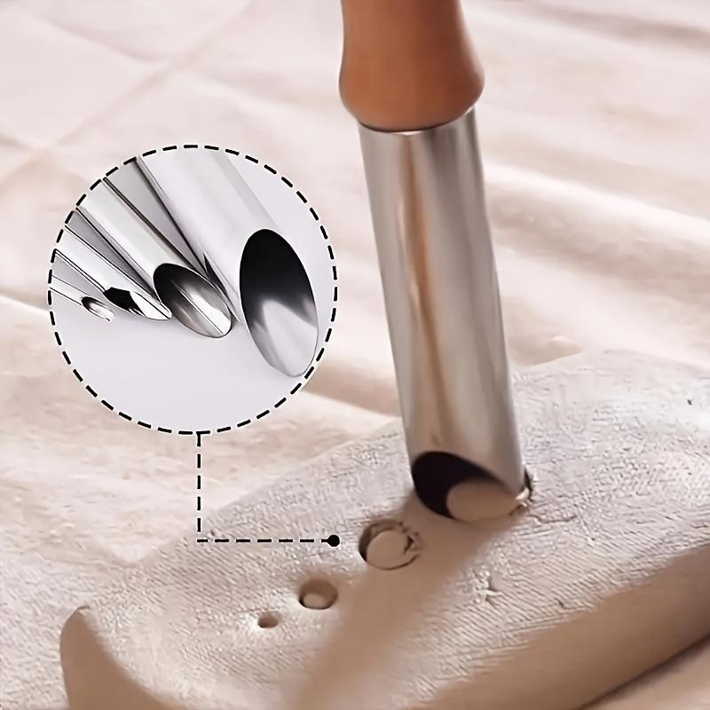 4pcs Solid Wood Circular Hole Pottery Sculpting Tools Set Metal Carving Engraving Implements for Clay Modelling Punch Hole