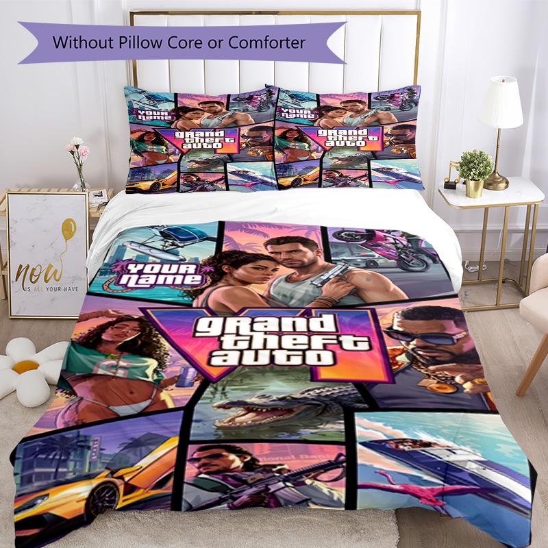Grand Theft Auto Customize Text Bed Linens Design for Bedrooms Wrinkle Resistant Home Decor Perfect Gift for Valentine’s Wedding Birthday