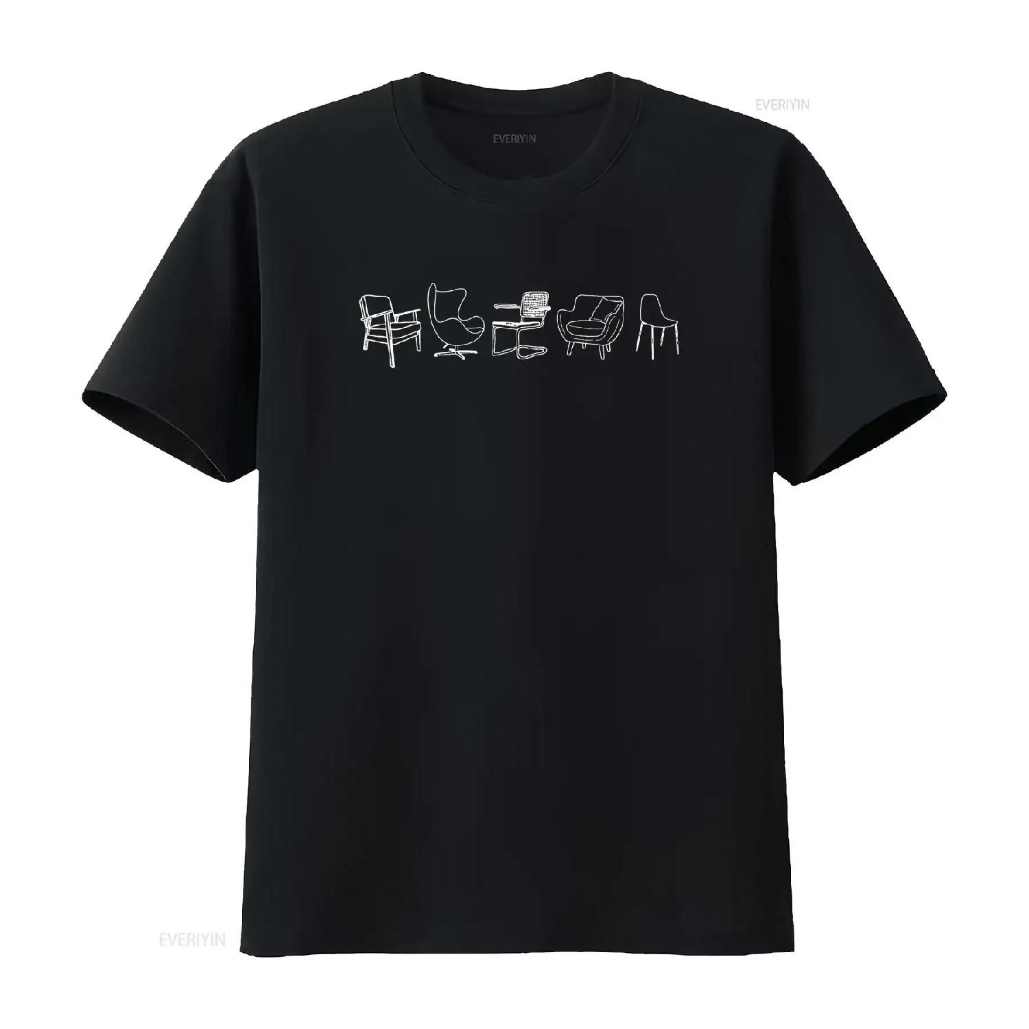 

Midcentury Modern Chairs Eames Knoll Interior Designers Dark T Shirt vintage Washed designer clothes Casual Slightly graphic S чёрный